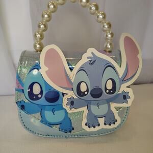 Disney Stitch Mini Purse Girls Crossbody Bag Pearl Handle Holographic Blue